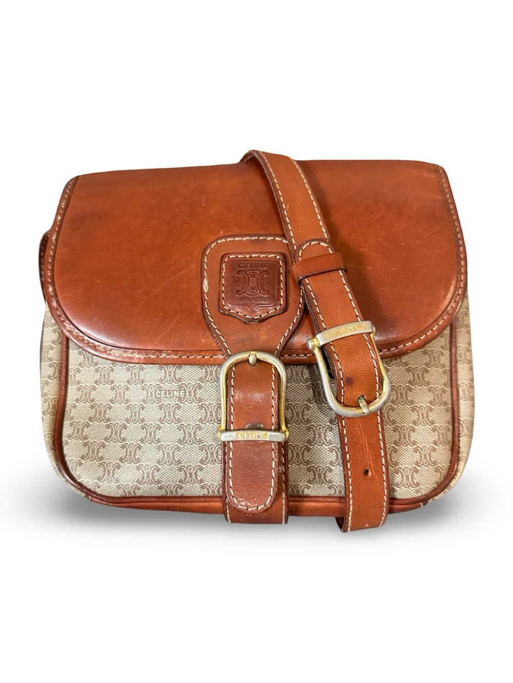 Vintage Celine Macadam Blason Front Buckle Crossbody Bag